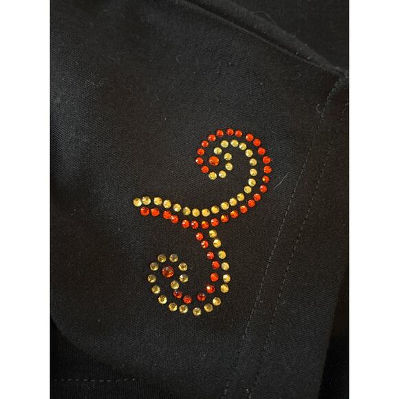 Bling Bling Artwear Rhinestone Black 3/4 Sleeve Shirt M Turkey Thanksgiving Fun - Picture 4 of 11